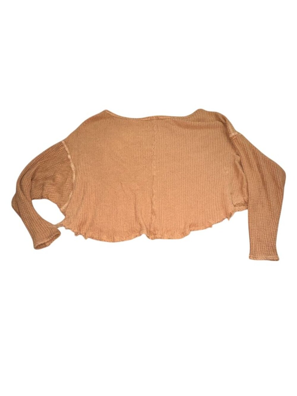 By Together Waflle Knit Raw Bottom Cropped Shirt-Brown-M/L-GUC - Picture 5 of 6